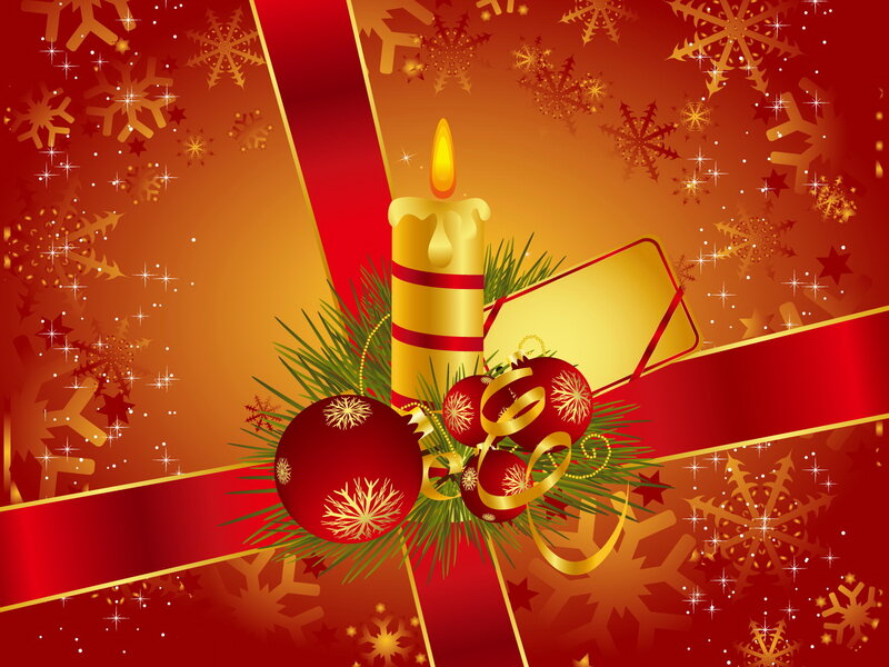 Candle with Ornaments — Red, Festive, Winter, Illustration, Snowflakes