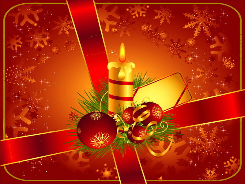 Candle with Ornaments — Red, Festive, Winter, Vector Art
