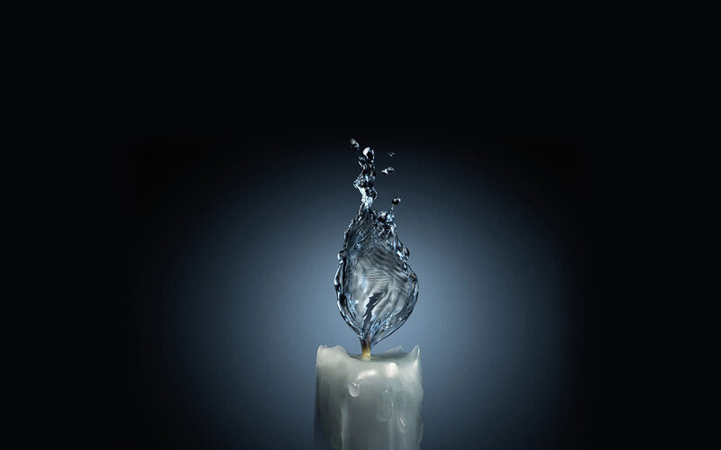 Candle with Water Splash — White, Dramatic, 3d Render
