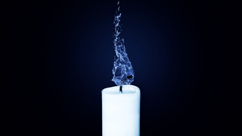Candle with Water Splash — White, Dramatic, Night