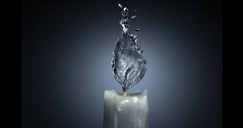 Candle with Water Splash — White, Dramatic