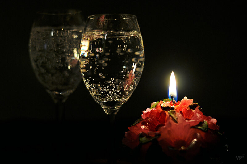 Candle with Wine Glasses