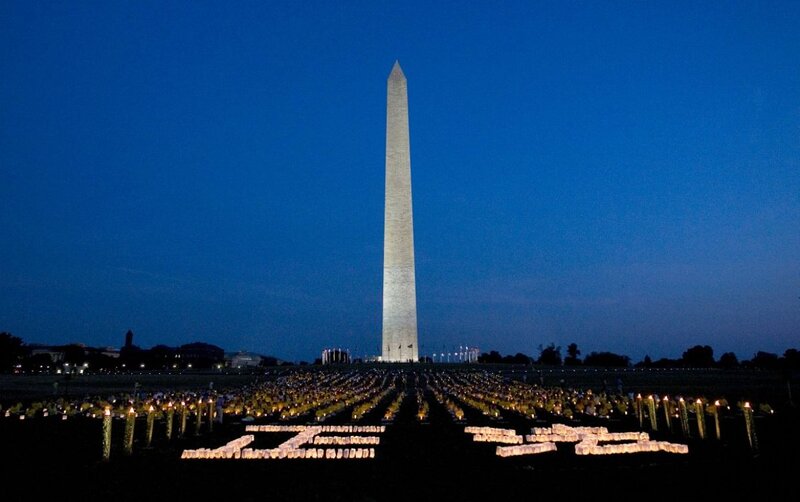 Candlelight Vigil at Night — Blue