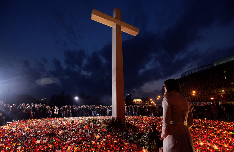 Candlelight vigil at night