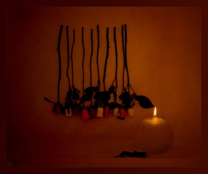 candlelight with rose stems