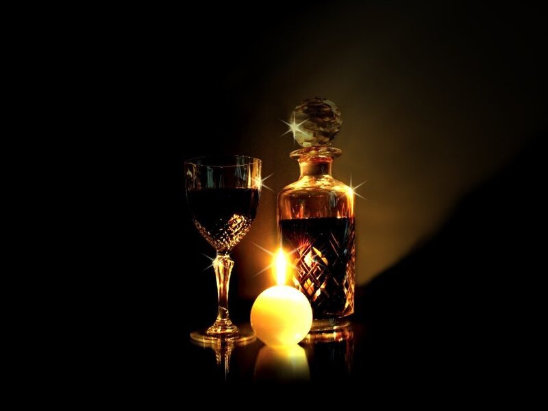 Candlelight with wine and decanter