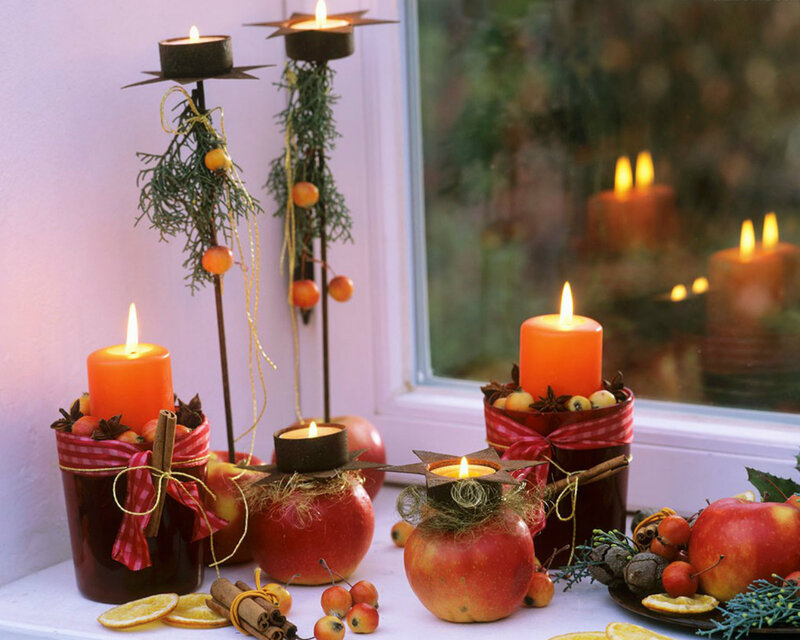 Candlelit Autumn Arrangement — Red