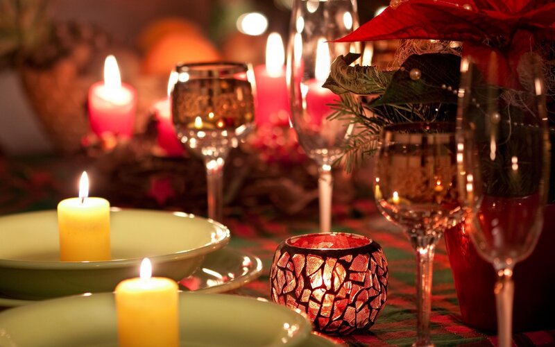 Candlelit Dinner Table — Red, Cozy, Night