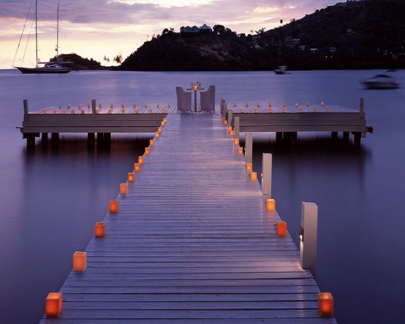 Candlelit dock at dusk