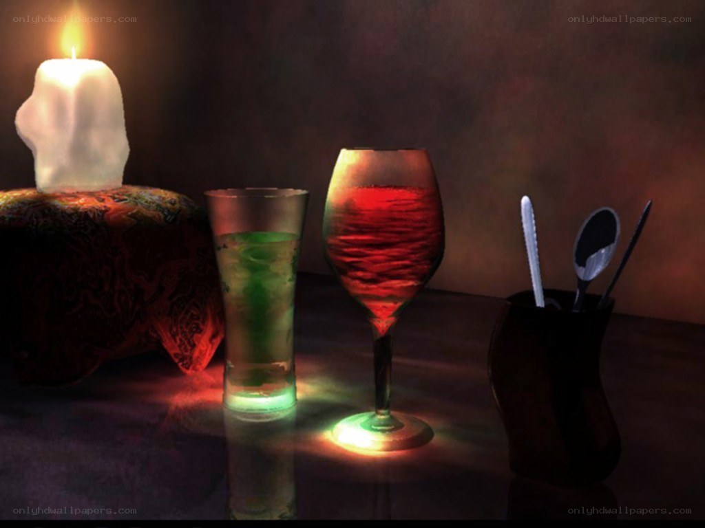 Candlelit drink scene
