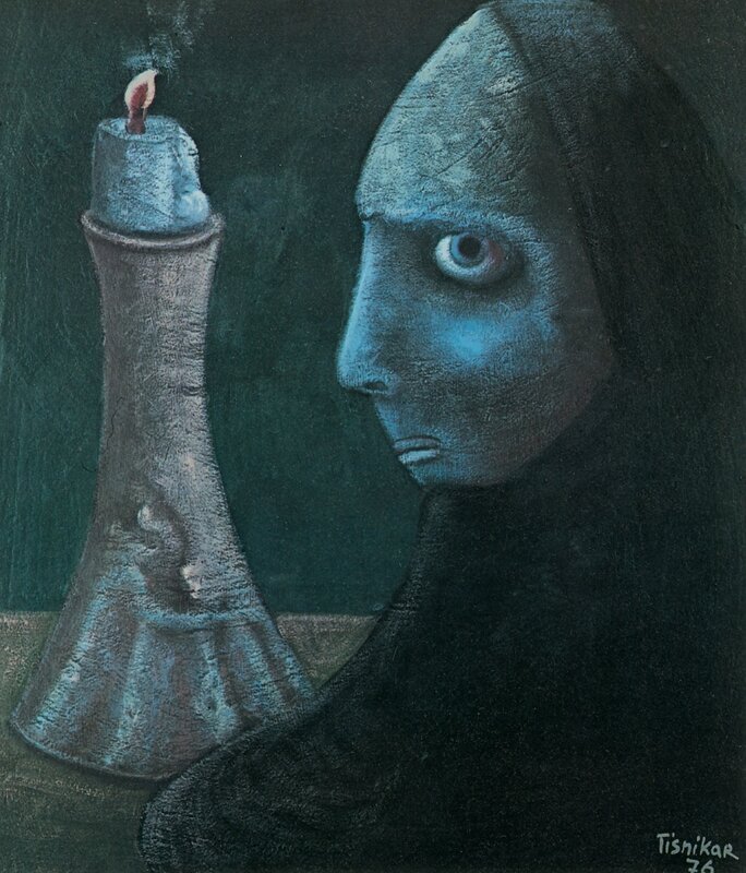 Candlelit figure in profile