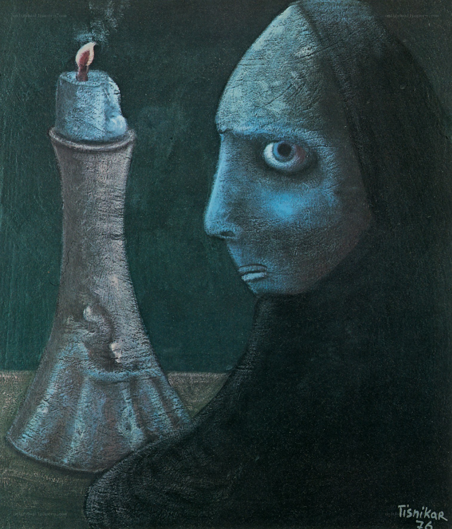 Candlelit figure in profile