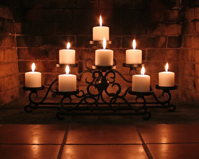 Candlelit fireplace ambiance