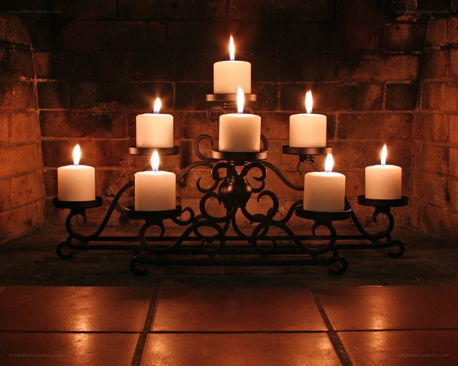 Candlelit fireplace ambiance
