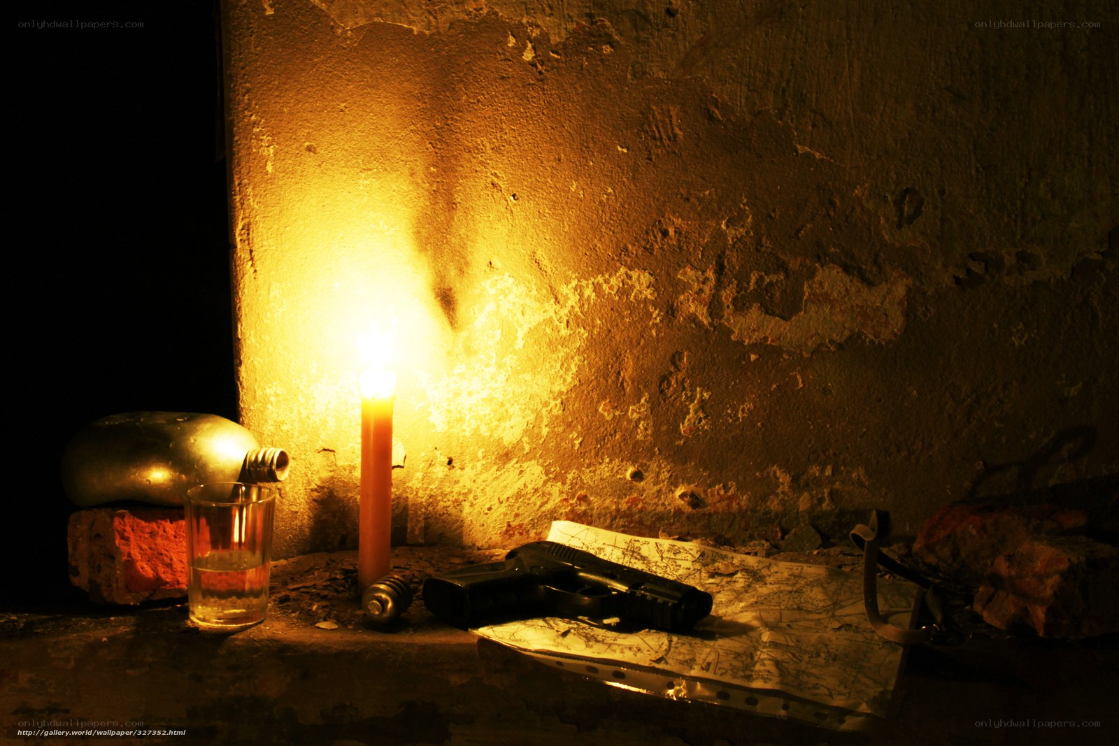 Candlelit gun and map