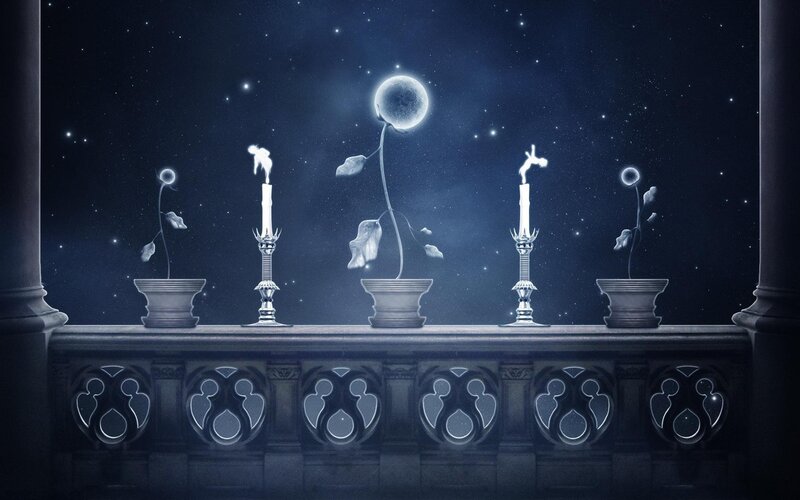 Candlelit Plants on Balcony — Blue, Serene, Mystical