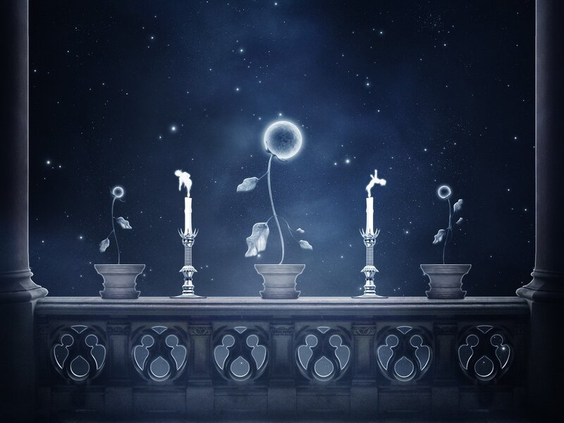 Candlelit Plants on Balcony — Blue, Serene