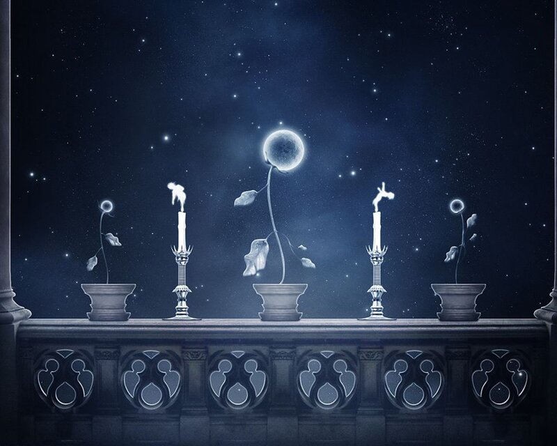 Candlelit Plants on Balcony — Blue