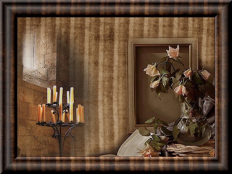 Candlelit still life with roses