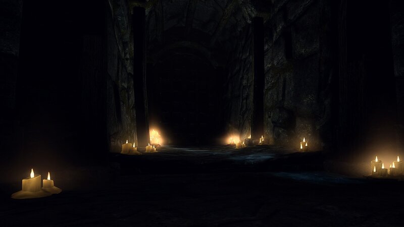 candlelit stone corridor