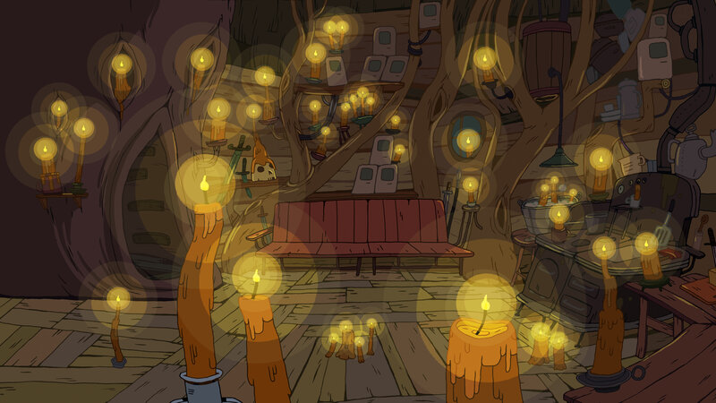 candlelit treehouse interior