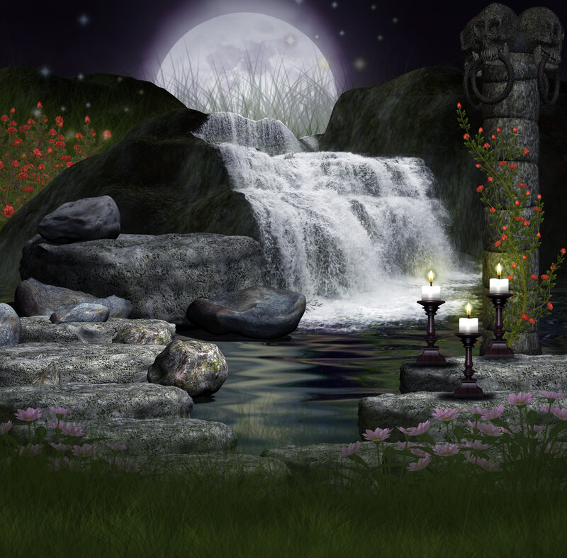 Candlelit Waterfall Scene