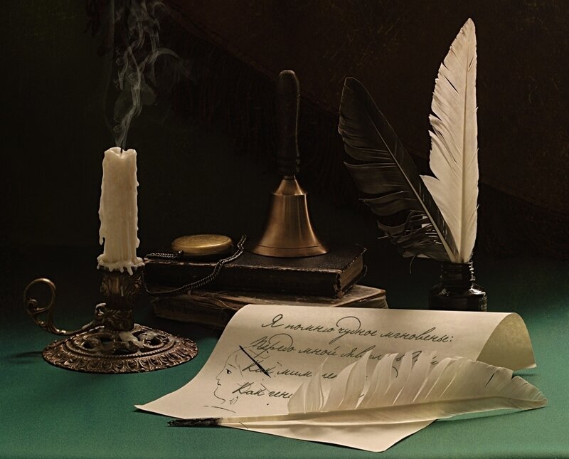 Candlelit writing scene