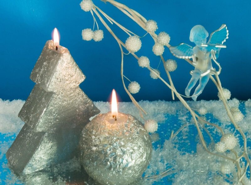 Candles and Angel Figurine — Blue