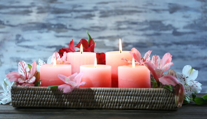 Candles and Flowers in Basket