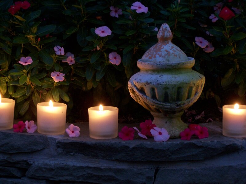 Candles and Flowers on Stone