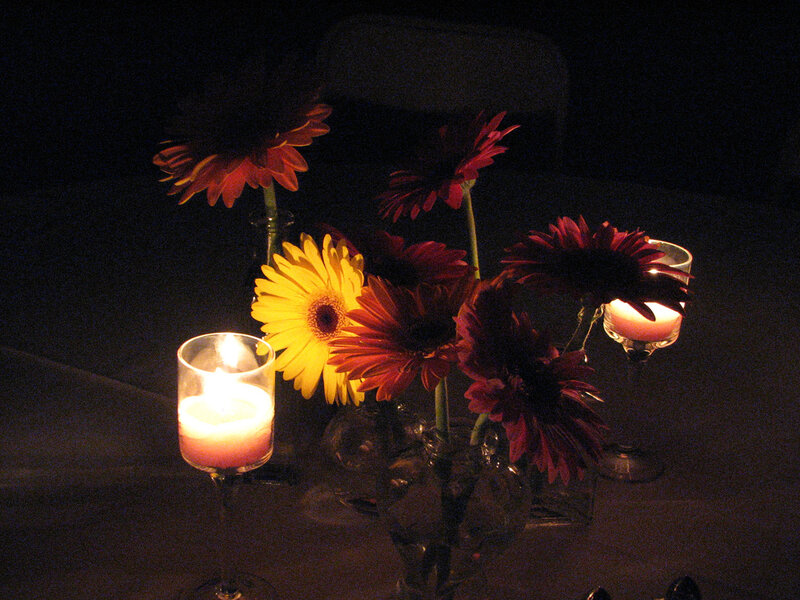 Candles and Flowers on Table — Yellow