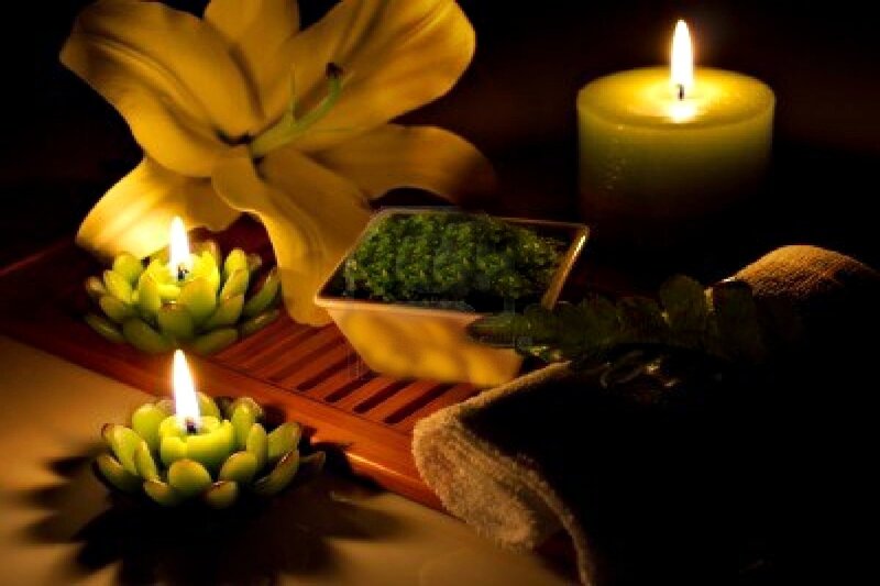 Candles and Flowers on Tray