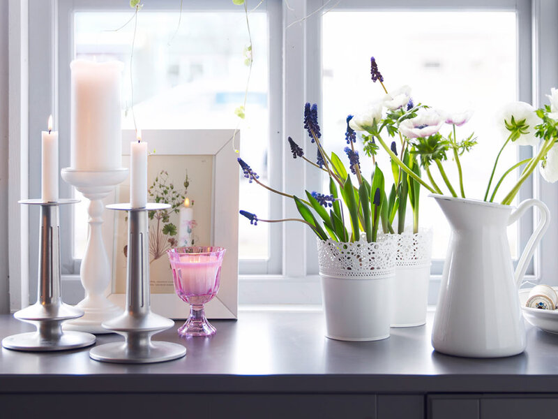 Candles and Flowers on Windowsill