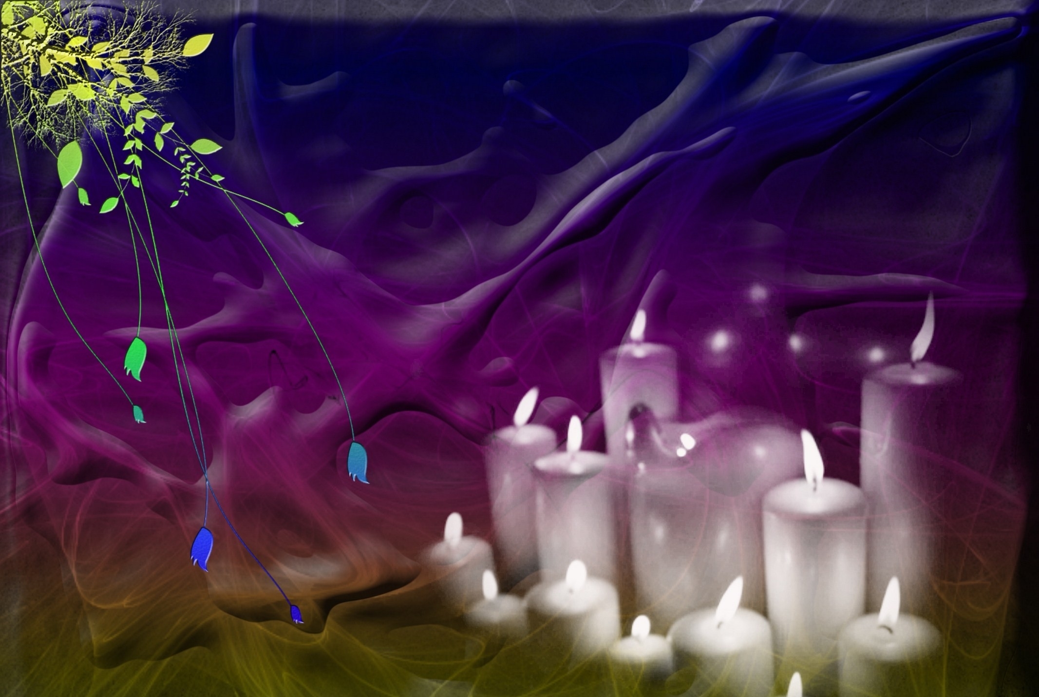 Candles and glowing plants