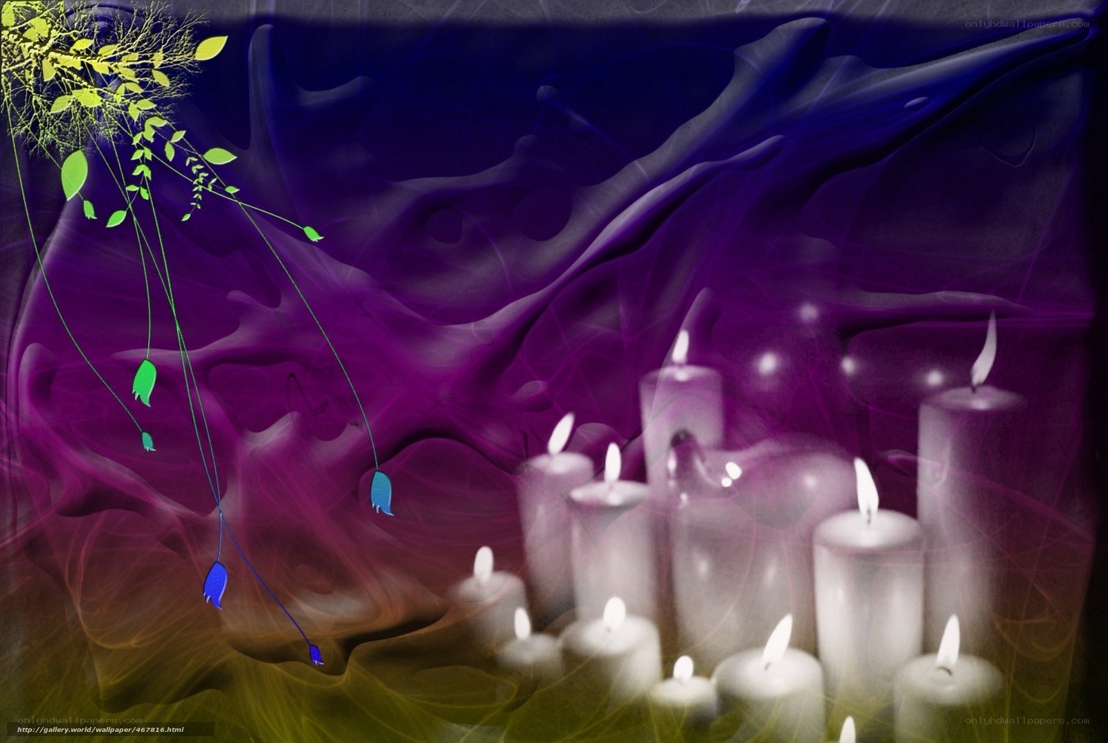 Candles and green leaves