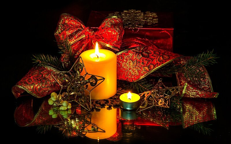 Candles and Holiday Decorations — Red, Festive