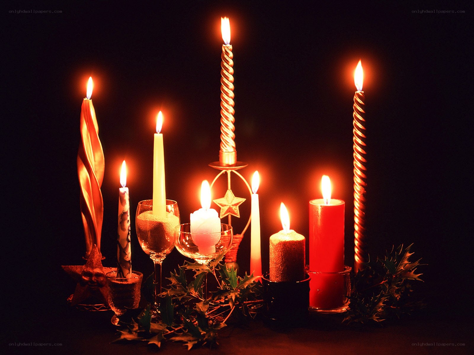 Candles and holly arrangement