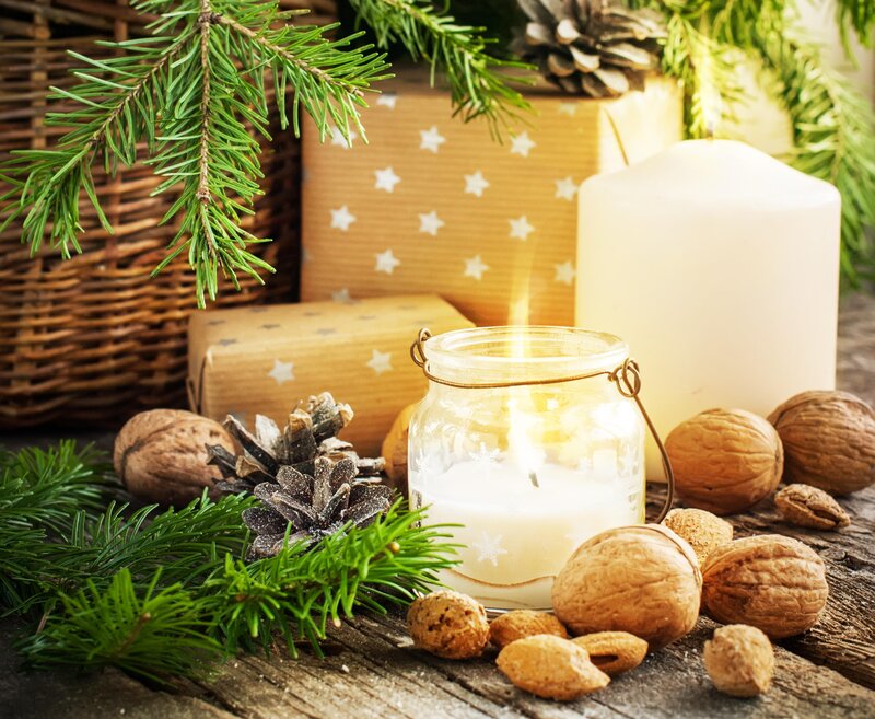 Candles and Nuts on Wood