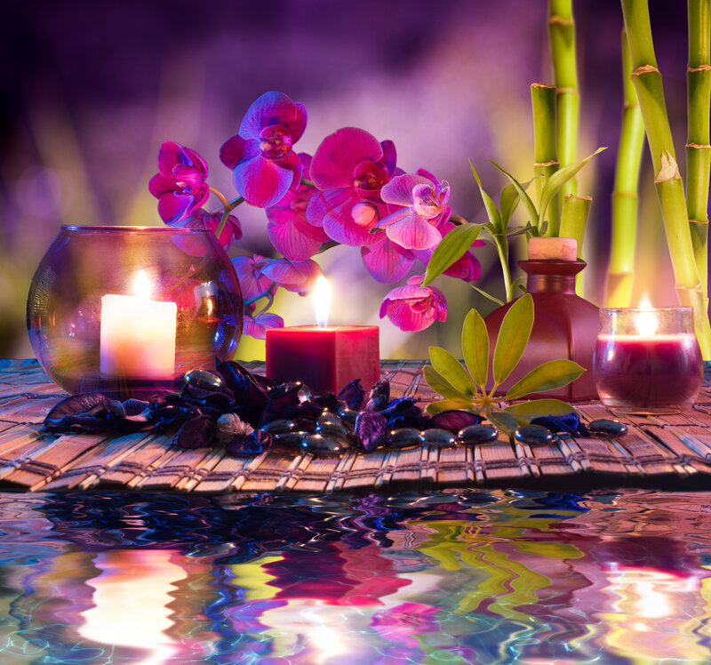 Candles and Orchids on Mat