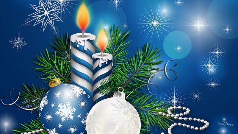 Candles and Ornaments — Blue