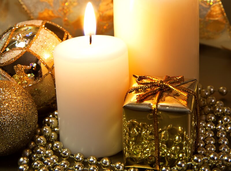 Candles and Ornaments — Gold, Festive, Night