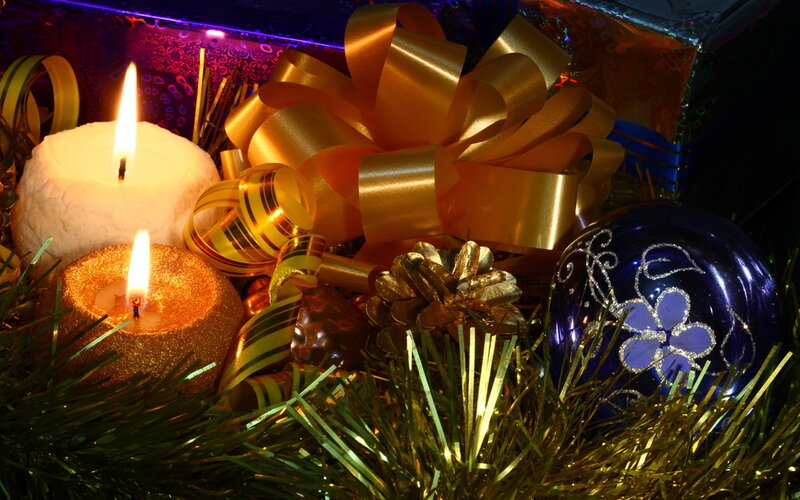 Candles and Ornaments — Gold, Festive