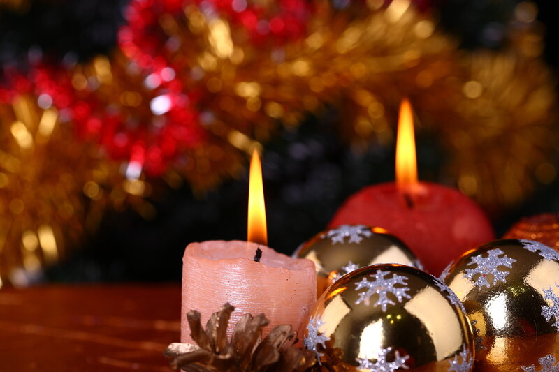 Candles and Ornaments — Gold, Festive, Winter