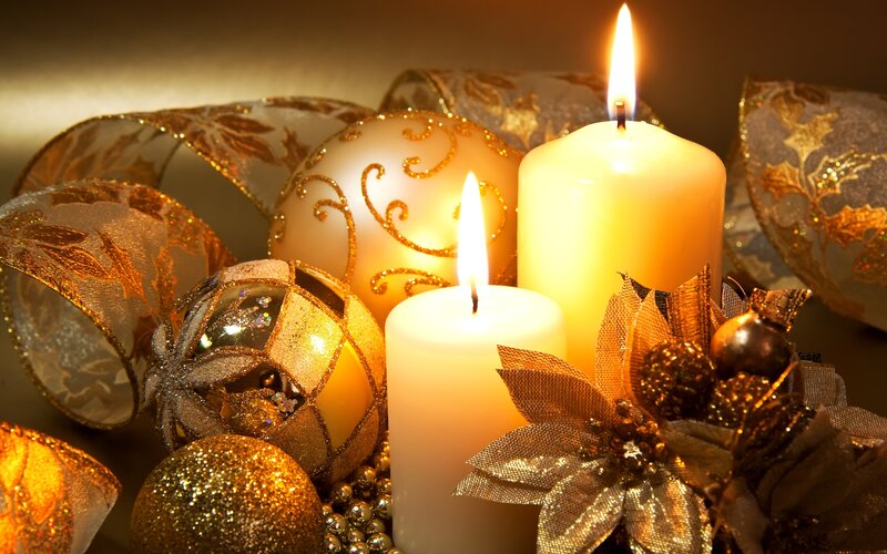 Candles and Ornaments — Gold, Warm