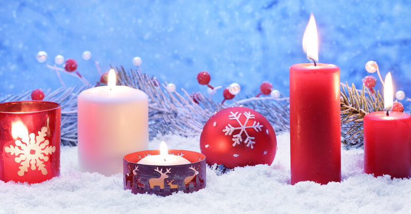 Candles and Ornaments in Snow