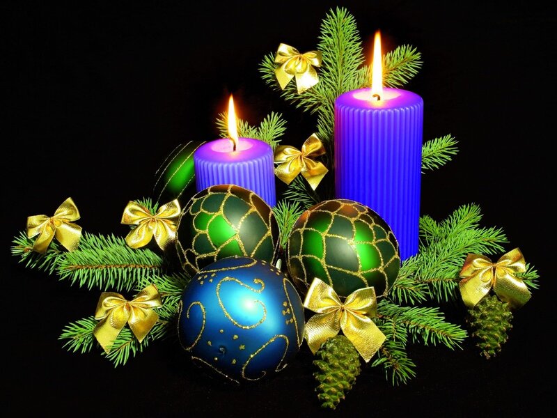 Candles and Ornaments — Purple, Festive