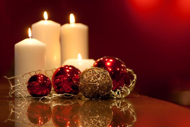 Candles and Ornaments — Red, Festive, Night, Photograph, Wires