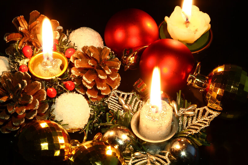 Candles and Ornaments — Red, Festive, Night
