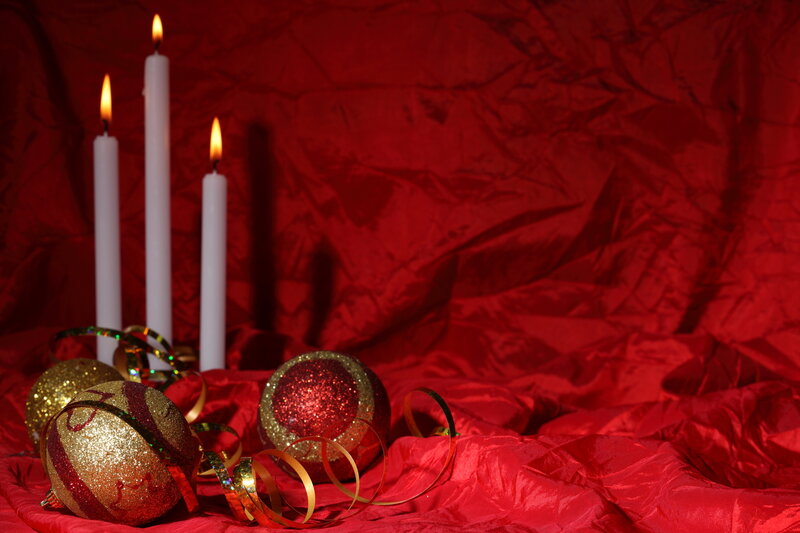 Candles and Ornaments — Red, Festive, Photograph