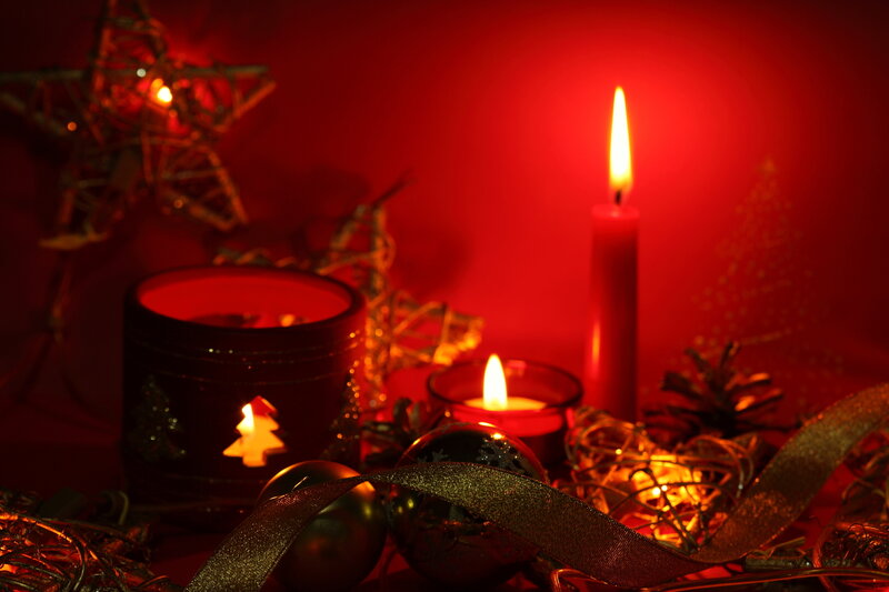 Candles and Ornaments — Red, Festive